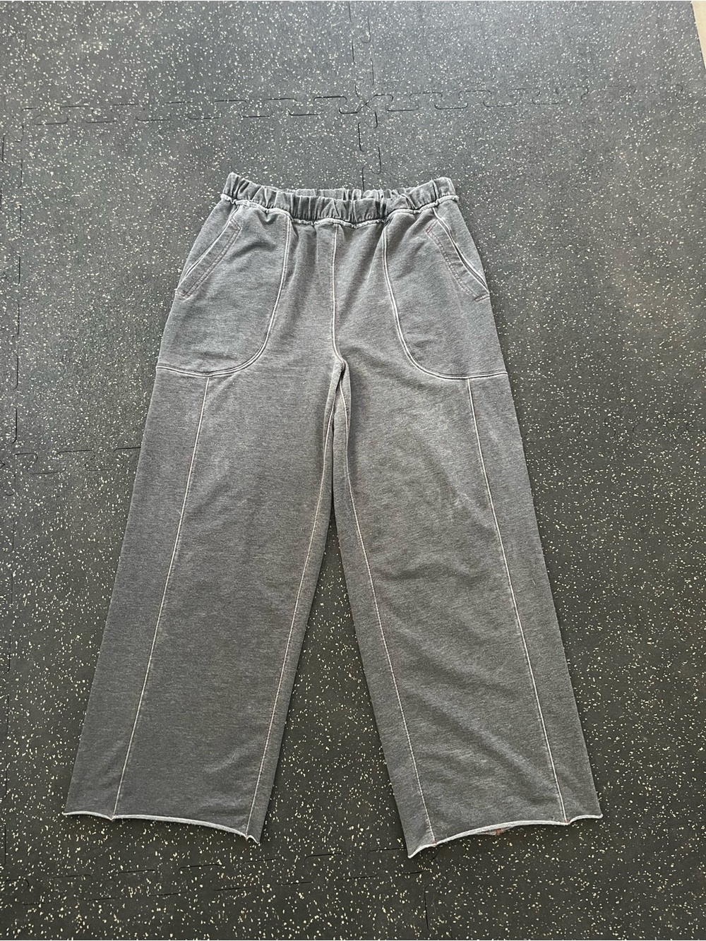 Free People We The Free Gray Mineral Wash Wide Leg Pants | Exposed Seam Raw Hem